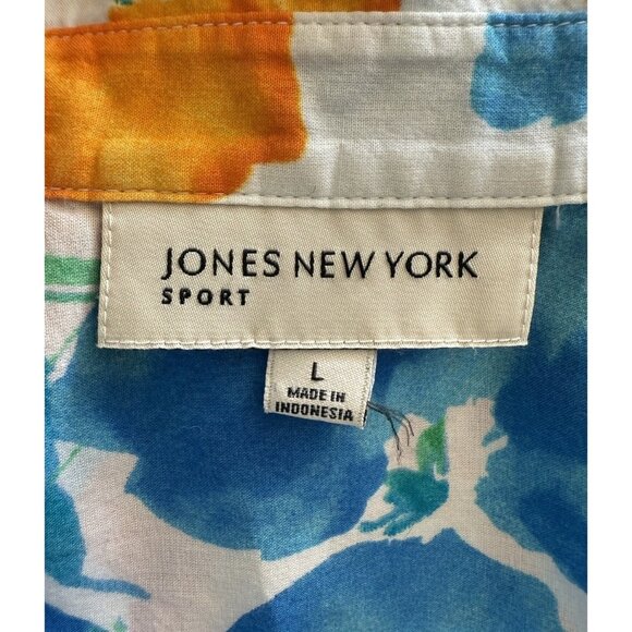 Jones New York Sport Floral Collared Roll-Up Sleeve Button Up Shirt Women's L - Picture 8 of 10
